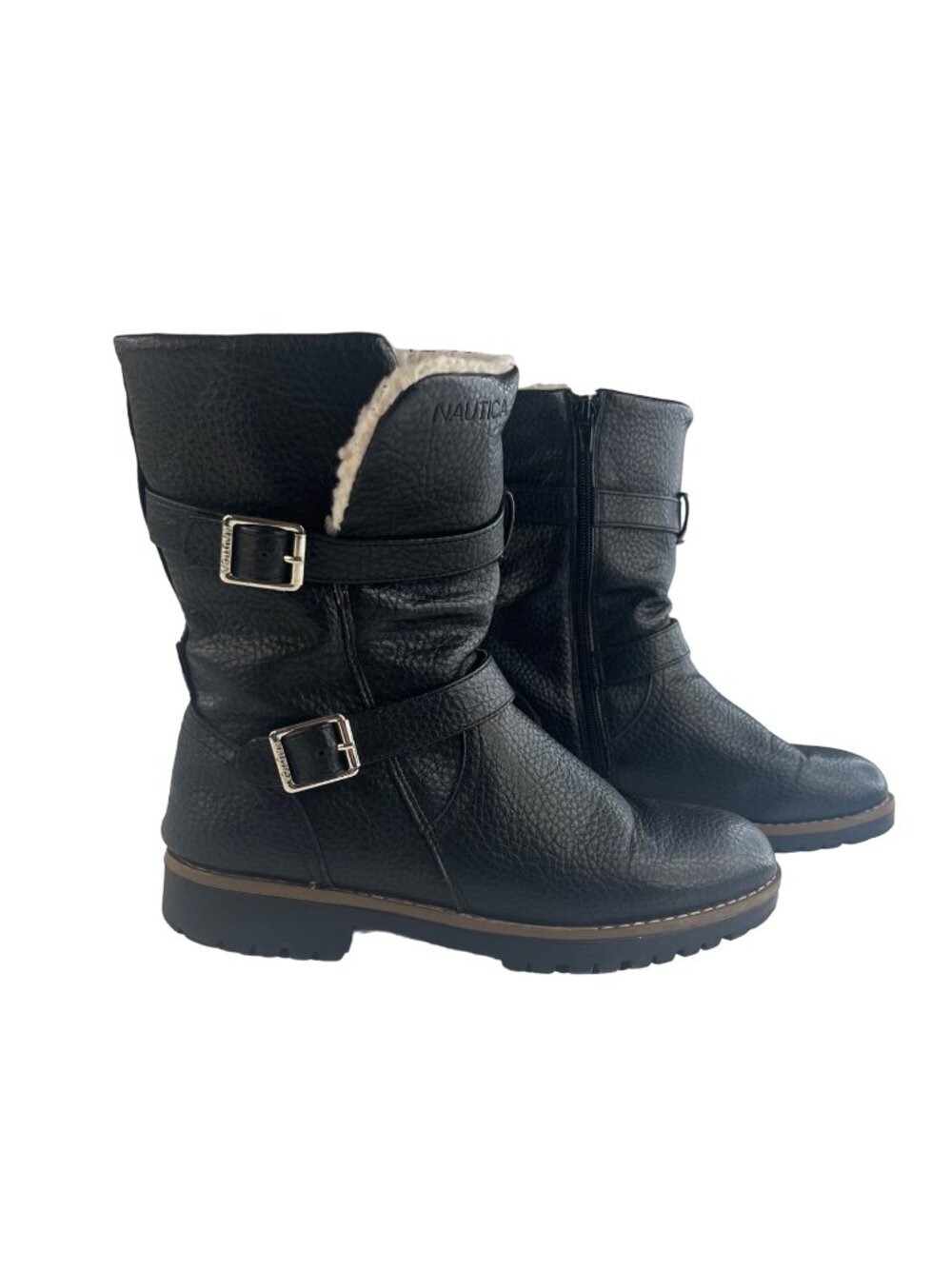 Nautica Snow Boots Buckles Faux Fur Black Size 8 Winter Warm Lined